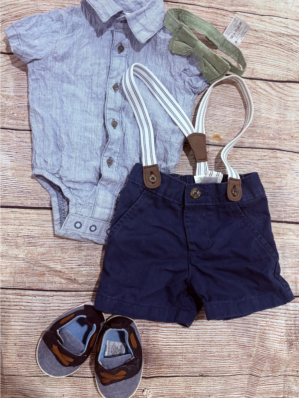 Carters Children's Navy Shorts with Striped Suspenders - Kids Accessories